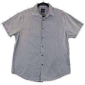 Denim & Flower Ricky Singh Mens Large Black White Striped Button Up Shirt Short